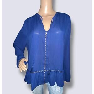 ❤️a.n.a Royal Blue Tassel Peasant Blouse XL